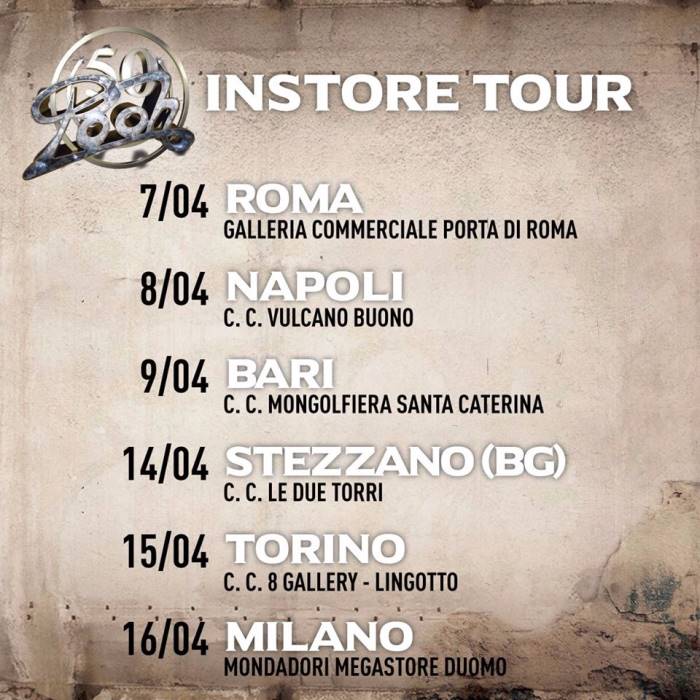 Il calendario dell'in store tour dei Pooh Il calendario dell'in store tour dei Pooh