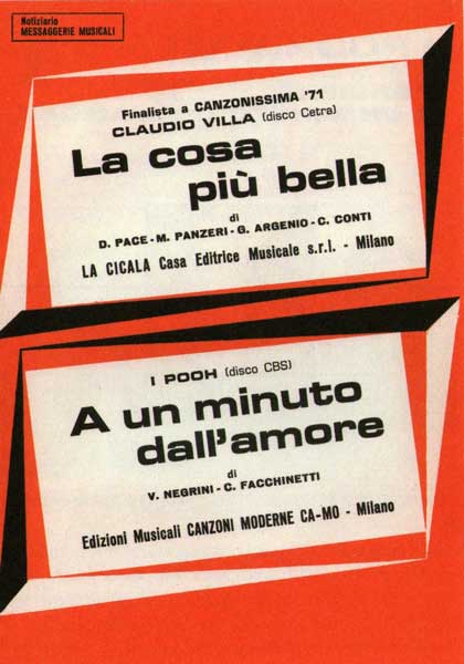 1971 - A un minuto dall’amore - Edizioni Musicali Canzoni Moderne CA-MO, Milano 1971 - A un minuto dall’amore - Edizioni Musicali Canzoni Moderne CA-MO, Milano