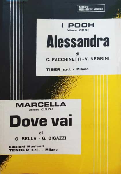 1972 - Alessandra (i Pooh) - Dove vai (Marcella) - Notiziario Messaggerie Musicali, Milano