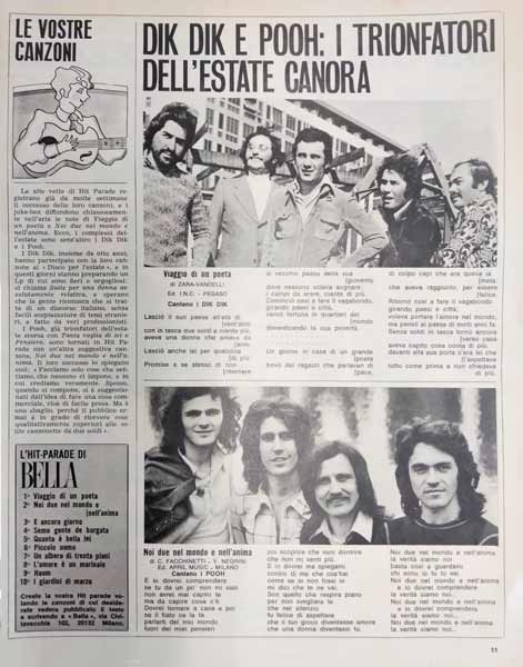 13.08.1972 - Bella - N°33 - Pag.11 - Dik Dik e Pooh: i trionfatori dell'estate canora 13.08.1972 - Bella - N°33 - Pag.11 - Dik Dik e Pooh: i trionfatori dell'estate canora