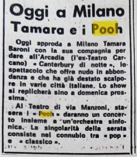 11.12.1972 - Testata sconosciuta - Oggi a Milano Tamara e i Pooh 11.12.1972 - Testata sconosciuta - Oggi a Milano Tamara e i Pooh