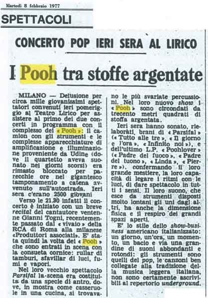 08.02.1977 - Corriere della Sera - I Pooh tra stoffe argentate 08.02.1977 - Corriere della Sera - I Pooh tra stoffe argentate