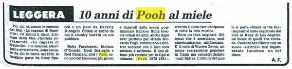 28.04.1981 - Corriere della Sera - 10 anni di Pooh al miele, di A. F. 28.04.1981 - Corriere della Sera - 10 anni di Pooh al miele, di A. F.