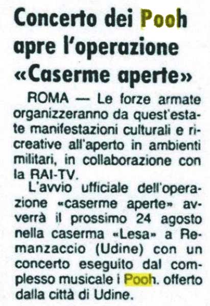 19.08.1981 - Corriere della Sera - Concerto dei Pooh apre l'operazione «Caserme aperte» 19.08.1981 - Corriere della Sera - Concerto dei Pooh apre l'operazione «Caserme aperte»