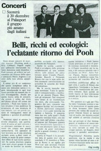 24.12.1987 - Testata sconosciuta - Pag.11 - Belli, ricchi ed ecologici: l'eclatante ritorno dei Pooh, di Gigi Avolio 24.12.1987 - Testata sconosciuta - Pag.11 - Belli, ricchi ed ecologici: l'eclatante ritorno dei Pooh, di Gigi Avolio