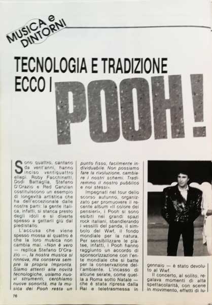 17.03.1988 - Skorpio - N°10 - Pag. 76 - Tecnologia e tradizione - Ecco i Pooh!, di Giorgio Roth 17.03.1988 - Skorpio - N°10 - Pag. 76 - Tecnologia e tradizione - Ecco i Pooh!, di Giorgio Roth