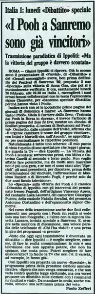 24.02.1990 - Testata sconosciuta - I Pooh a Sanremo sono già vincitori, di Paolo Zefferi 24.02.1990 - Testata sconosciuta - I Pooh a Sanremo sono già vincitori, di Paolo Zefferi