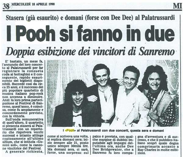 18.04.1990 - Testata sconosciuta - I Pooh si fanno in due