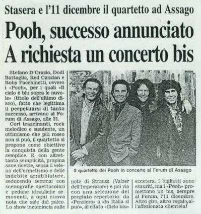 28.11.1992 - Testata sconosciuta - Pooh, successo annunciato - A richiesta un concerto bis 28.11.1992 - Testata sconosciuta - Pooh, successo annunciato - A richiesta un concerto bis