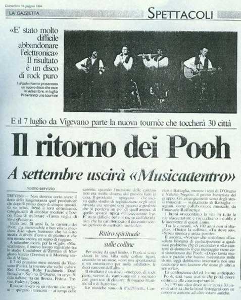 19.06.1994 - La Gazzetta - Il ritorno dei Pooh 19.06.1994 - La Gazzetta - Il ritorno dei Pooh