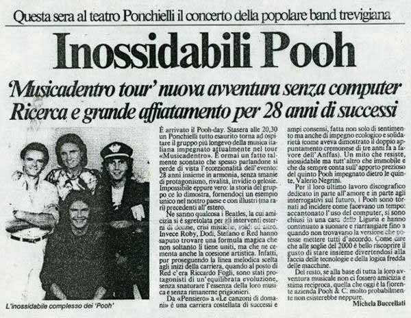 26.11.1994 - La Provincia - Inossidabili Pooh, di Michela Buccellati 26.11.1994 - La Provincia - Inossidabili Pooh, di Michela Buccellati