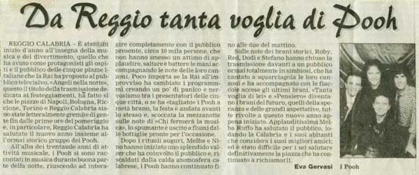 01.01.1998 - La Sicilia - Da Reggio tanta voglia di Pooh, di Eva Gervasi 01.01.1998 - La Sicilia - Da Reggio tanta voglia di Pooh, di Eva Gervasi