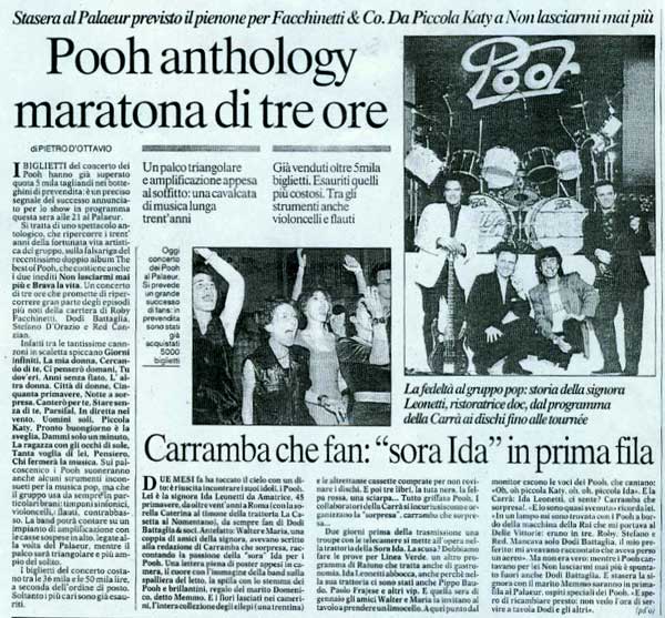 26.03.1998 - Testata sconosciuta - Pooh anthology maratona di tre ore, di Pietro D'Ottavio 26.03.1998 - Testata sconosciuta - Pooh anthology maratona di tre ore, di Pietro D'Ottavio