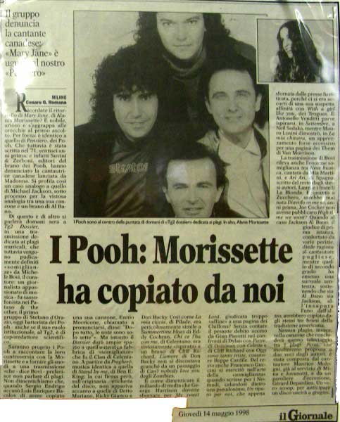 14.05.1998 - Il Giornale - I Pooh: Morissette ha copiato da noi, di Cesare G. Romana