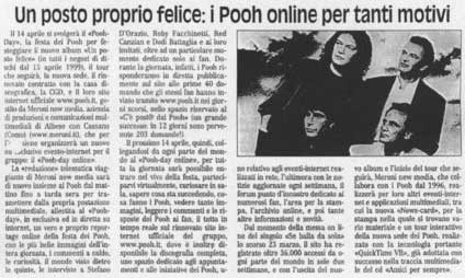 10.04.1999 - Giornale del Popolo - Un posto proprio felice: i Pooh online per tanti motivi 10.04.1999 - Giornale del Popolo - Un posto proprio felice: i Pooh online per tanti motivi