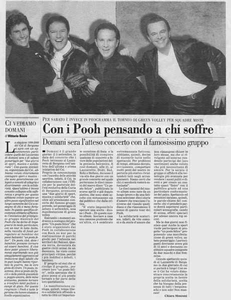 02.09.1999 - L'Eco di Bergamo - Con i Pooh pensando a chi soffre, di Chiara Mosconi 02.09.1999 - L'Eco di Bergamo - Con i Pooh pensando a chi soffre, di Chiara Mosconi