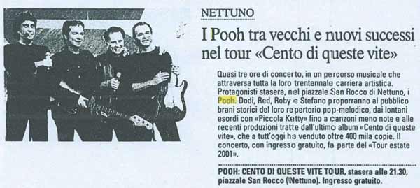 15.08.2001 - Testata sconosciuta - I Pooh tra vecchi e nuovi successi nel tour «Cento di queste vite» 15.08.2001 - Testata sconosciuta - I Pooh tra vecchi e nuovi successi nel tour «Cento di queste vite»