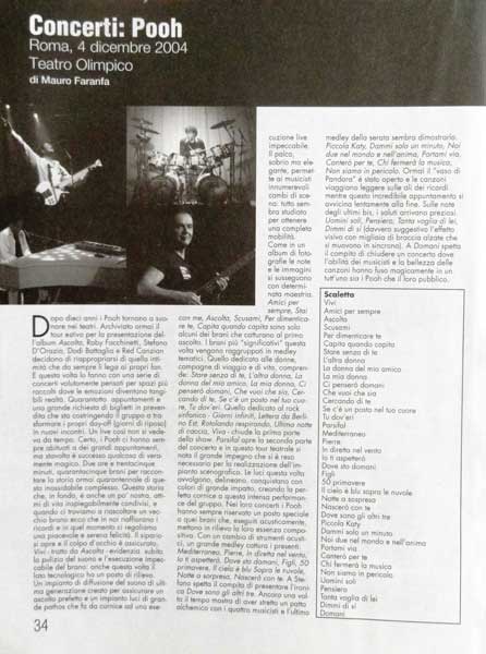 Gennaio 2005 - Raro! - N°162 - Pag. 34 - Concerti: Pooh - Roma, 4 dicembre 2004 - Teatro Olimpico, di Mauro Faranfa Gennaio 2005 - Raro! - N°162 - Pag. 34 - Concerti: Pooh - Roma, 4 dicembre 2004 - Teatro Olimpico, di Mauro Faranfa
