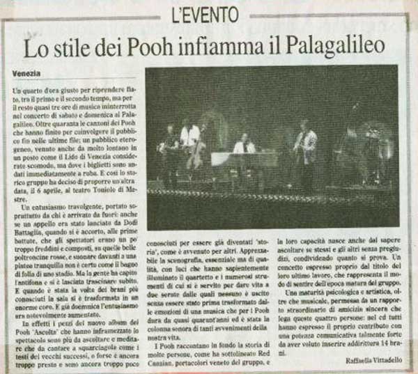 15.02.2005 - Il Gazzettino - Lo stile dei Pooh infiamma il Palagalileo, di Raffaella Vittadello