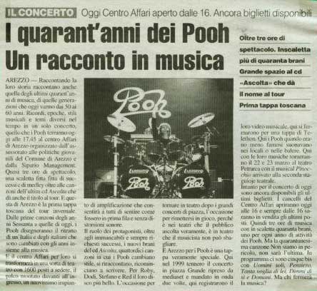20.02.2005 - La Nazione - Arezzo - N°50 - I quarant'anni dei Pooh - Un racconto in musica 20.02.2005 - La Nazione - Arezzo - N°50 - I quarant'anni dei Pooh - Un racconto in musica