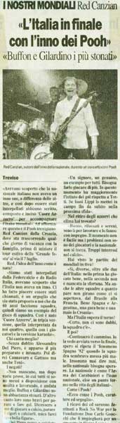 21.06.2006 - Il Gazzettino - L'Italia in finale con l'inno dei Pooh 21.06.2006 - Il Gazzettino - L'Italia in finale con l'inno dei Pooh
