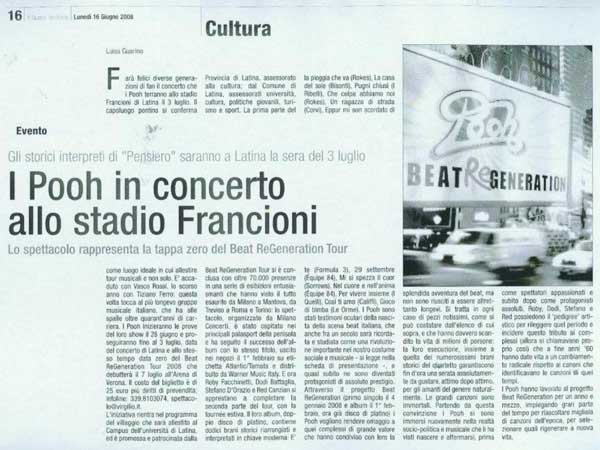 16.06.2008 - Testata sconosciuta - I Pooh in concerto allo stadio Francioni, di Luisa Guarino 16.06.2008 - Testata sconosciuta - I Pooh in concerto allo stadio Francioni, di Luisa Guarino