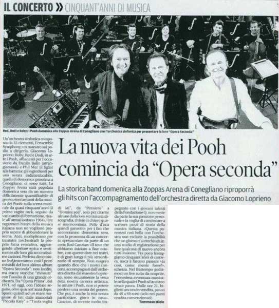 14.12.2012 - La Tribuna di Treviso - La nuova vita dei Pooh comincia da Opera seconda, di Tommaso Miele 14.12.2012 - La Tribuna di Treviso - La nuova vita dei Pooh comincia da Opera seconda, di Tommaso Miele