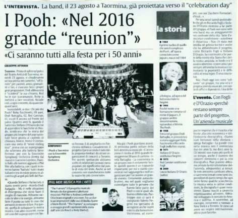 15.08.2013 - La Sicilia - I Pooh: «Nel 2016 grande reunion», di Giuseppe Attardi 15.08.2013 - La Sicilia - I Pooh: «Nel 2016 grande reunion», di Giuseppe Attardi