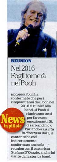 27.05.2015 - La Repubblica - Reunion - Nel 2016 Fogli tornerà nei Pooh