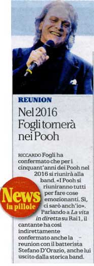 27.05.2015 - La Repubblica - Reunion - Nel 2016 Fogli tornerà nei Pooh 27.05.2015 - La Repubblica - Reunion - Nel 2016 Fogli tornerà nei Pooh