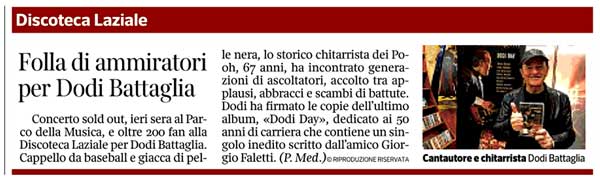 26.01.2019 - Corriere della Sera - Edizione Roma - Pag. 61 - Discoteca Laziale - Folla di ammiratori per Dodi Battaglia 26.01.2019 - Corriere della Sera - Edizione Roma - Pag. 61 - Discoteca Laziale - Folla di ammiratori per Dodi Battaglia