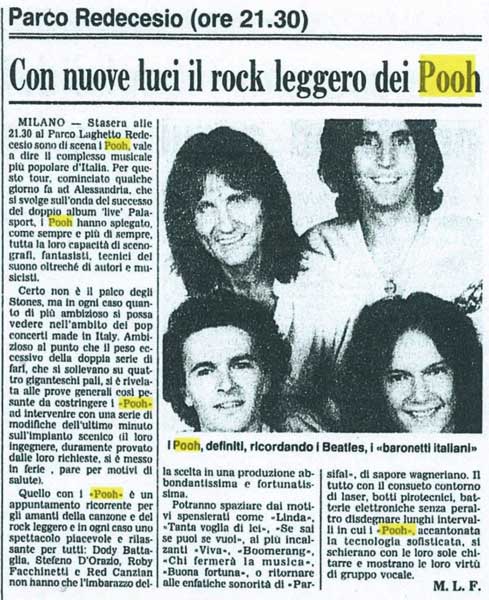 15.07.1982 - Corriere della Sera - Con nuove luci il rock leggero dei Pooh, di M. L. F. 15.07.1982 - Corriere della Sera - Con nuove luci il rock leggero dei Pooh, di M. L. F.
