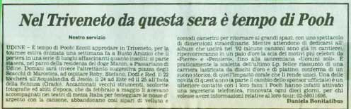 20.07.1991 - Il Gazzettino - Udine - N°149 - Nel Triveneto da questa sera è tempo di Pooh, di Daniela Bonifatibus 20.07.1991 - Il Gazzettino - Udine - N°149 - Nel Triveneto da questa sera è tempo di Pooh, di Daniela Bonifatibus