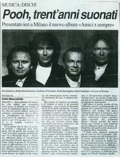 15.10.1996 - Il Piccolo - Pooh, trent'anni suonati, di Carlo Muscatello 15.10.1996 - Il Piccolo - Pooh, trent'anni suonati, di Carlo Muscatello
