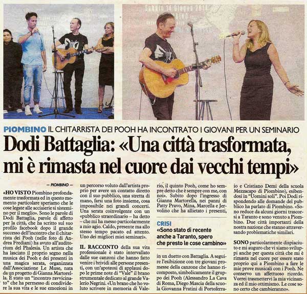 19.06.2014 - La Nazione - Dodi Battaglia: «Una città trasformata, mi è rimasta nel cuore dai vecchi tempi»