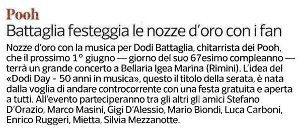 27.05.2018 - Corriere della Sera - Pag.37 - Battaglia festeggia le nozze d'oro con i fan 27.05.2018 - Corriere della Sera - Pag.37 - Battaglia festeggia le nozze d'oro con i fan